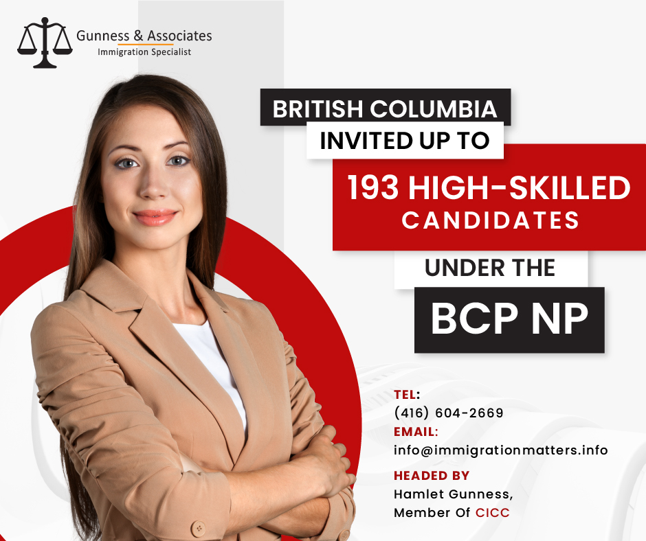 British Columbia invited up to 193 high-skilled candidates under the BC PNP
