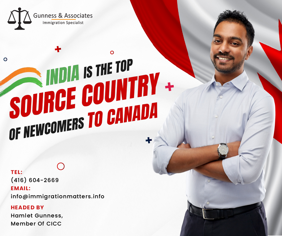 top source country of newcomers to Canada according to the new reports published by Immigration, Refugees and Citizenship Canada (IRCC), in 2022, around 46% of landed immigrants in Canada were from Asian countries. India remains the primary source of newcomers to Canada, accounting for over a quarter (25%) of all permanent residents in the country.  Last year, 118,095 Indians landed as permanent residents - an impressive six-fold increase compared to Canada’s second-highest source country for new immigrants - China. In 2022, there were only 31,815 Chinese landed immigrants in Canada. Top source country of newcomers to Canada  The countries listed below are the sources of new immigrants to Canada in 2022: Country Total immigrants for 2022 Percentage of immigrants India 118,095 27% China 31,815 7.2% Afghanistan 23,735 5.4% Nigeria 22,085 5.05% Philippines 22,070 5.04% France 14,145 3.2% Pakistan 11,585 2.6% Iran 11,105 2.5% United States of America 10,400 2.3% Syria 8,500 1.9% Provinces in Canada for Permanent Residents in 2022  In 2022, Ontario kept attracting the largest number of permanent residents, but this percentage decreased (-6.7%) from 2021 to 2022. In terms of landed immigrants, Ontario is followed by Quebec, British Columbia, Alberta, Manitoba, and Saskatchewan. In comparison to 2021, Québec increased by 3.4%, Saskatchewan by 2.2%, and Alberta by 1.4%. However, compared to 2021, immigration to British Columbia was down 3.1%. Province Permanent Residents in 2022 % of all PRs in 2022 Ontario 184,725 42.2% Quebec 68,685 15.7% British Columbia 61,215 14% Alberta 49,460 11.3% Manitoba 21,645 4.9% Saskatchewan 21,635 4.9% Nova Scotia 12,650 2.8% New Brunswick 10,205 2.3% Newfoundland and Labrador 3,490 0.7% Prince Edward Island 2,665 0.6% Yukon 455 0.1% Northwest Territories 235 0.0% Nunavut 45 0.0% China, the Philippines, and India complete the top three countries for newly arrived international students in 2022. More than half of the international students who entered Canada last year were from India. In addition, as of December 2022, there were 319,130 Indian students studying and living in Canada. India has three times as many students as China, the second-largest source country. Nearly 100,000 Chinese students were registered in Canadian universities. The largest province, Ontario, continues to welcome more than 400,000 international students. When compared to the total number of all the other Canadian provinces, this number is even higher. Additionally, this number is twice as large as British Columbia, the 2nd province. 377,785 international students were registered in educational institutions across other Canadian provinces in 2022. Want to know more details about “India is the top source country of newcomers to Canada” you can contact one of our immigration specialists at  Gunness & Associates. Tel: (416) 604-2669  Email: info@test.immigrationmatters.info Gunness & Associates has helped thousands of people successfully immigrate to Canada with their families. Our skilled and experienced immigration experts have the expertise to accurately examine your case and advise you on the best method of proceeding to best serve your needs. For honest and straightforward advice, contact the experts at Gunness & Associates. Get a free Assessment  Join our newsletter and get up-to-date immigration news Click here All rights reserved ©2022 Gunness & Associate