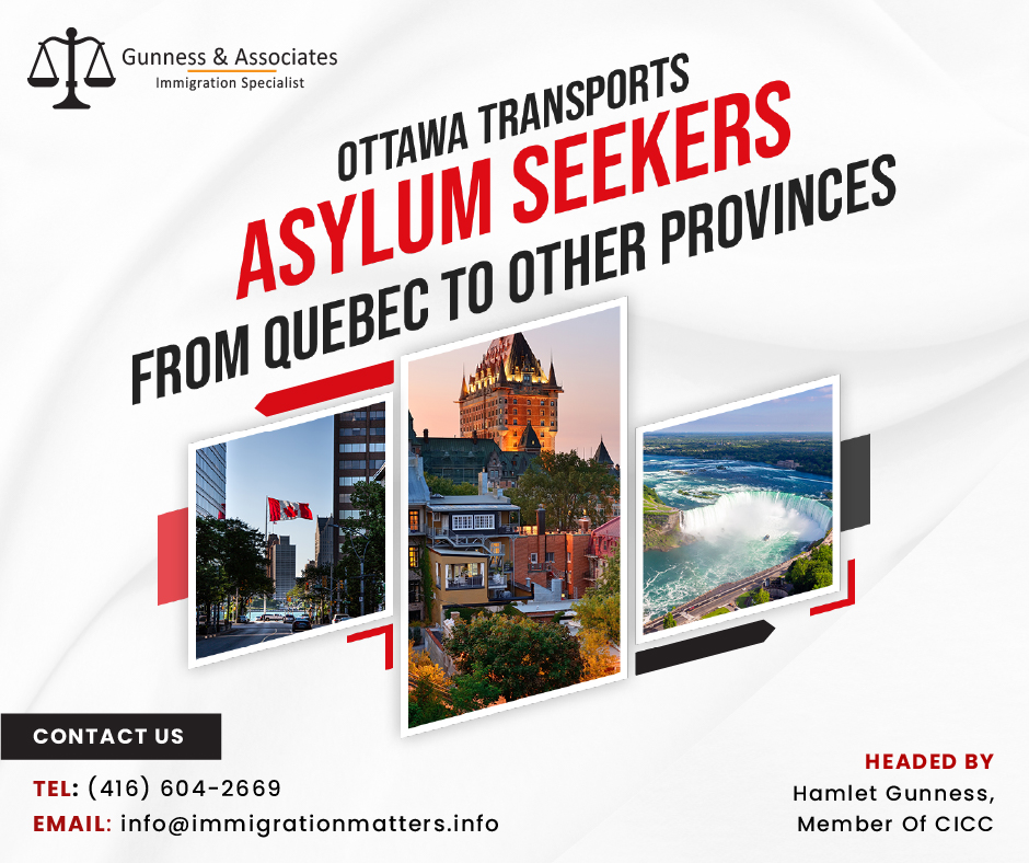 Ottawa transports asylum seekers from Quebec to other provinces Quebec's Minister of Immigration, Christine Frechette, announced that the Government of Canada had transported nearly all asylum seekers arriving in Canada through the Roxham Road to other provinces.  As a result, the majority of 380 migrants who arrived in Quebec by that route - 373 - have been relocated, mainly to Ontario. Since last summer, the Federal Government has continuously transferred migrants from Roxham Road due to capacity issues in Quebec.  Thus, over 5300 people have been moved from Quebec since June 2022, including 500 to Windsor and nearly 2700 individuals to Niagara Falls in Ontario. It's an indication, according to Quebec's Minister of Immigration, Christine Frechette, that Ottawa is now paying attention to Quebec's concerns about the influx of asylum seekers entering the province through the irregular border crossing. “We're happy about this. We hope that this will continue and that this will be the new strategy for managing asylum seekers and the borders.” The minister stated that she was unable to go into more in detail regarding how the asylum seekers are being transported to other parts of Canada. Later, CBC News was informed by her spokesman that the federal government had allocated hundreds of hotel rooms. About 40,000 asylum seekers entered Canada via Roxham Road in the prior year. That number corresponds to around 42% of applicants in 2022. Want to know more details about “Ottawa transports asylum seekers from Quebec to other provinces” you can contact one of our immigration specialists at  Gunness & Associates. Tel: (416) 604-2669  Email: info@test.immigrationmatters.info Gunness & Associates has helped thousands of people successfully immigrate to Canada with their families. Our skilled and experienced immigration experts have the expertise to accurately examine your case and advise you on the best method of proceeding to best serve your needs. For honest and straightforward advice, contact the experts at Gunness & Associates. Get a free Assessment  Join our newsletter and get up-to-date immigration news Click here All rights reserved ©2022 Gunness & Associate