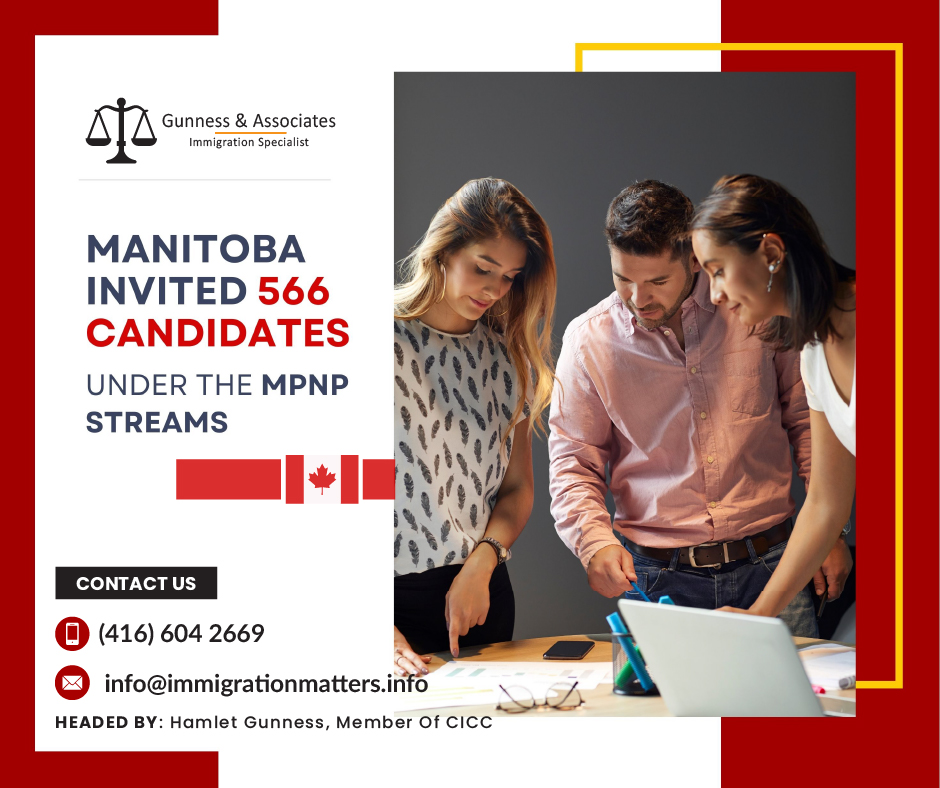 On March 23, 2023, Manitoba held a new invitation round in the Manitoba Provincial Nominee Program (MPNP). In MPNP EOI Draw #173, the MPNP held a new occupation-specific candidate selection under the Skilled Workers in Manitoba (SWM) stream and invited 266 applicants who scored 612 points and above.Details of MPNP EOI Draw #173On March 23, the Canadian province of Manitoba held a new draw for permanent residence (PR). Three categories a total of 566 candidates each had been invited.Skilled Workers In Manitoba (SWM)Number of Letters of Advice to Apply issued: 266The lowest ranking score for the invited candidate: 612,The following National Occupational Classification (NOC) 2021 major groups were considered while holding this draw:72 - Technical trades and transportation officers and controllers
74 - Mail and message distribution, other transport equipment operators, and related maintenance workers
75 - Helpers and laborers and other transport drivers, operators, and laborers
94 - Machine operators, assemblers, and inspectors in processing, manufacturing, and printing
95 - Labourers in processing, manufacturing, and utilities Manitoba also issued 200 LAAs in the regular SWM draw. The minimum score for the LAA in this category was 672 points, 3 points fewer than the previous draw. Skilled Workers Overseas streamIn the Skilled Workers Overseas stream, MPNP issued 48 LAAs to candidates invited under the Strategic Recruitment Initiative. The lowest score in the SWO category was 708 points, 42 points more than in the previous draw. International Education Stream52 invitations were issued in the International Education Stream. Manitoba has issued LAAs to 566 candidates, including 82 Express Entry candidates for this round. In 2023, MPNP invited 2,780 candidates, and 359 of them received invitations in the Express Entry.Also, Read;MANITOBA ISSUED NEW 597 INVITATIONS UNDER THE MPNP OCCUPATION-SPECIFIC EOI DRAWMANITOBA INVITED 583 CANDIDATES UNDER THE MPNP AND HELD AN OCCUPATION-SPECIFIC SELECTION OF SKILLED WORKERS IN THE MANITOBA STREAMMANITOBA INCREASED THE AMOUNT OF INVESTMENT IN IMMIGRANT SETTLEMENT SERVICESWant to know more details about “Manitoba invited 566 candidates under the MPNP EOI Draw #173” you can contact one of our immigration specialists at Gunness & Associates.Tel: (416) 604-2669 Email: info@test.immigrationmatters.infoGunness & Associates has helped thousands of people successfully immigrate to Canada with their families. Our skilled and experienced immigration experts have the expertise to accurately examine your case and advise you on the best method of proceeding to best serve your needs.For honest and straightforward advice, contact the expertsat Gunness & Associates.Get a free Assessment Join our newsletter and get up-to-date immigration news Click hereAll rights reserved ©2022 Gunness & Associate