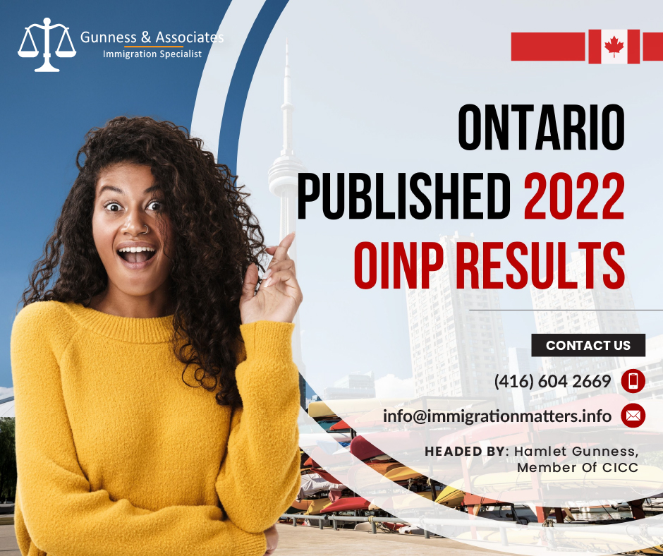 Ontario published 2022 OINP results on March 23, 2023, the Government of Ontario introduced the 2022 nomination results of the Ontario Immigrant Nominee Program (OINP). The OINP experienced unprecedented demand in 2022, leading to the biggest number of nominations in its history. Last year, Ontario issued 9,750 nominations under the following streams:Employer Job Offer: Foreign Worker stream – 885
Employer Job Offer: In-Demand Skills Stream – 159
Employer Job Offer: International Student Stream – 771
Ph.D. Graduate stream – 303
Master’s Graduate stream – 1,480
Ontario’s Express Entry Skilled Trades stream – 3,196
Ontario’s Express Entry Human Capital Priorities stream – 2,370
Ontario’s Express Entry French-Speaking Skilled Worker stream – 583
Entrepreneur stream – 3Last year, Ontario invited 21,860 candidates under the nine streams of the OINP.Following is a list of the top 20 occupations the OINP has suggested for 2022:NOC CodeTop occupationsNumber of nominationsNOC 2173Software engineers and designers729NOC 7231Machinists and machining and tooling inspectors636NOC 7237Welders and related machine operators397NOC 7246Telecommunications installation and repair workers383NOC 2174Computer programmers and interactive media developers341NOC 2172Database analysts and data administrators301NOC 124Advertising, marketing, and public relations managers292NOC 213Computer and information systems managers261NOC 6332Bakers260NOC 1122Professional occupations in business management consulting233NOC 7311Construction millwrights and industrial mechanics191NOC 601Corporate sales managers187NOC 2175Web designers and developers167NOC 7245Telecommunications line and cable workers155NOC 1121Human resources professionals153NOC 7271Carpenters144NOC 122Banking, credit, and other investment managers142NOC 2171Information systems analysts and consultants139NOC 7305Supervisors, motor transport, and other ground transit operators138NOC 631Restaurant and food service managers124All other occupations 4,377Grand total 9,750The OINP continues its commitment to addressing labor market needs for skilled trades. In 2022, the OINP issued the highest number of nominations to skilled trades workers in its history. Approximately 40% of all nominations were to individuals with work experience or a job offer in a skilled trade occupation. Oinp had a high number of nominations in Technology related occupations, approximately 25%. OINP nominated over 150 healthcare workers in 2022, including 75 nurses and personal support workers. In 2022, OINP nominated open individuals from over 1,300 employers across all Ontario industries. The top industries supported by OINP in 2022 were the manufacturing, construction, professional, scientific, and technical services sectors. Also, read;ONTARIO PUBLISHED THE OINP 2023 NOMINATION ALLOCATIONWant to know more details about “Ontario published 2022 OINP results” you can contact one of our immigration specialists at Gunness & Associates.Tel: (416) 604-2669 Email: info@test.immigrationmatters.infoGunness & Associates has helped thousands of people successfully immigrate to Canada with their families. Our skilled and experienced immigration experts have the expertise to accurately examine your case and advise you on the best method of proceeding to best serve your needs.For honest and straightforward advice, contact the expertsat Gunness & Associates.Get a free Assessment Join our newsletter and get up-to-date immigration news Click hereAll rights reserved ©2022 Gunness & Associate