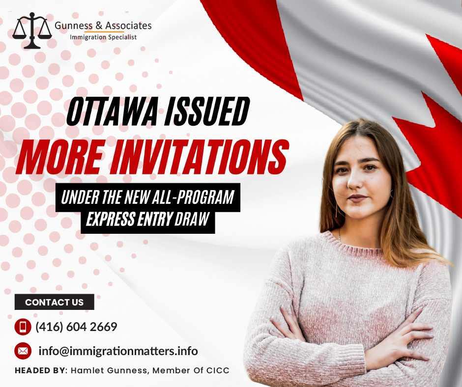 Ottawa issued more invitations under the latest all-program Express Entry draw on March 29, 2023, Immigration, Refugees and Citizenship Canada (IRCC) issued another 7,000 Invitations to Apply (ITA) to candidates under Express Entry. In this draw, IRCC continued inviting candidates under all immigration programs. In round #245, the cut-off score was 481 points, three points fewer than in the previous all-program draw. It was the lowest all-program CRS score since December 2020. The tie-breaking rule for this round was February 14, 2023, at 07:35:00 UTC. As of March 29, 2023, there are 234,947 profiles registered in the Express Entry pool, 5,199 fewer than the previous update. In 2023, Canada issued 37,559 ITAs through Express Entry.Since this is the second consecutive week that IRCC has invited Express Entry candidates, the draw is surprising. Express Entry draws usually happen every 2 weeks. The 7,000 ITAs constitute the second-biggest Express Entry draw size ever, after only the record-breaking CEC-only draw that took place in February 2021. It is also tied for the largest all-program draw ever.Express Entry draws 2023Details for the Express Entry Draws 2023 till March 29, are:DateProgramExpress Entry draw NumberCRS cut-off scoreNo Invitations issued20 March 2023No Program Specified245481700023 March 2023No Program Specified244484700015 March 2023No Program Specified24349070002 March 2023PNP-specific24274866715 February 2023PNP-specific2417916992 February 2023Federal Skilled Worker24048933001 February 2023PNP-specific23973389318 January 2023No Program Specified238490550011 January 2023No Program Specified2375075500 Till 29 March 2023, a total of 21,000 Candidates were Invited in March 2023What is Express Entry?Express Entry is the system used by Immigration, Refugees and Citizenship Canada (IRCC) to manage the intake of applications for economic immigration submitted on or after January 1, 2015, for the following classes:Federal skilled worker class (FSWC);
Federal skilled trades class (FSTC);
Canadian experience class (CEC); and
a portion of the provincial nominee class (PNC).Discover! Do you qualify for Express Entry?Also, Read;IRCC INVITED 7,000 CANDIDATES IN THE NEW ALL-PROGRAM EXPRESS ENTRY DRAWIRCC HELD A NEW ALL-PROGRAM EXPRESS ENTRY DRAWWant to know more details about “Ottawa issued more invitations under the new all-program Express Entry draw” you can contact one of our immigration specialists at Gunness & Associates.Tel: (416) 604-2669 Email: info@test.immigrationmatters.infoGunness & Associates has helped thousands of people successfully immigrate to Canada with their families. Our skilled and experienced immigration experts have the expertise to accurately examine your case and advise you on the best method of proceeding to best serve your needs.For honest and straightforward advice, contact the expertsat Gunness & Associates.Get a free Assessment Join our newsletter and get up-to-date immigration news Click hereAll rights reserved ©2023 Gunness & Associate