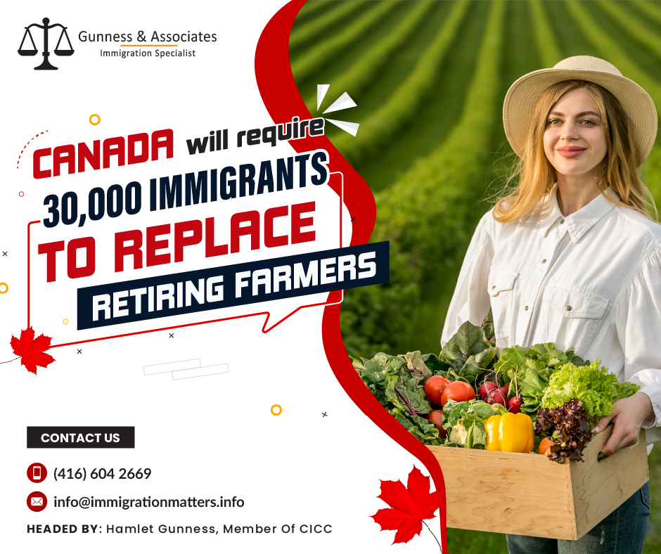 The Canadian farming industry is facing a significant challenge - approximately 40% of farmers in Canada are expected to retire within the next ten years and Canada will require to replace retiring farmers, with 66 percent of them needing a succession plan. This means the country will soon face a shortage of farmers, which could seriously impact the economy and food security in the long run. To address this challenge, a proposal has been made to update Canada's immigration programs and allow 30,000 new immigrants to focus on farming. The agriculture industry is also expected to see a decrease of 24,000 workers engaged in farming, nursery, and greenhouse activities.Despite having one of the most diverse agricultural industries in the world, each region and operation has a drastically different level of demand for foreign labor.Higher-skilled farm operators from countries like India, the Netherlands, China, the US, and the UK have long been welcomed in Canada.The Temporary Foreign Workers (TFW) program, which remains a crucial source of low-skilled labor, is just a short-term solution to a persistent challenge, the report stated, therefore new rules are required in the case of immigration of low-skilled migrants.co-author of the report and director of the Arrell Food Institute at the University of Guelph, Evan Fraser, Said;“We're talking about completely new types of agriculture, such as the explosion of the greenhouse industry and the emergence of the vertical farming industry.”According to a CBC News report, Canada started an agriculture-specific immigration pilot program in 2020 to provide non-seasonal workers with expertise with a road to permanent residency. The initiative will end in May 2023.In the province of Ottawa, more than 1,500 individuals had been admitted as of February 2023.Canada Agri-food Pilot Program (AFP) The Agri-food Pilot Program Program (AFP) is an economic pilot program created to help fill the labor shortage in the Canadian agri-food sector, particularly in the year-round production of mushrooms and greenhouse crops, meat processing, and livestock raising, as well as to draw in experienced, non-seasonal workers who can settle in Canada. To be eligible to apply for the AFP Program, foreign nationals must have a job offer in a qualifying occupation and industry combination and also meet the minimum requirements for language ability, education, work experience, immigration status (if applicable), and settlement funds (if required).Agri-Food Immigration Pilot: Eligibility RequirementsTo be taken into consideration for Canadian permanent residency under the Agri-Food Immigration Pilot (AFP), applicants must satisfy the following requirements.12 months of non-seasonal, full-time employment in Canada in one of the approved occupations under the Temporary Foreign Worker Program.
a level 4 in either English or French on the Canadian Language Benchmark.
the equivalent of a high school degree or greater.
an indeterminate job offer for full-time, non-seasonal work in Canada, outside of Quebec, at or above the prevailing wage.We can help you if you want to be a farm owner or looking to immigrate to Canada as a farm worker. Want to know more details about “Canada will require 30,000 immigrants to replace retiring farmers” you can contact one of our immigration specialists at Gunness & Associates.Tel: (416) 604-2669 Email: info@test.immigrationmatters.infoGunness & Associates has helped thousands of people successfully immigrate to Canada with their families. Our skilled and experienced immigration experts have the expertise to accurately examine your case and advise you on the best method of proceeding to best serve your needs.For honest and straightforward advice, contact the expertsat Gunness & Associates.Get a free Assessment Join our newsletter and get up-to-date immigration news Click hereAll rights reserved ©2023 Gunness & AssociateS