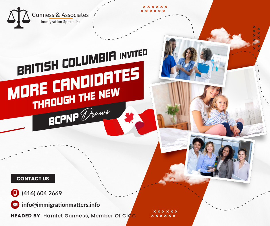 On April 18, 2023, the Government of British Columbia issued new invitations under the British Columbia PNP and invited qualified Skills and Immigration candidates. In the general draw, the province invited 158 candidates. The minimum score for candidates invited to this draw was 85-107 points. The province issued 29 ITAs to candidates under the childcare-targeted draw for early childhood educators (NOC 42202). In the Healthcare-targeted draw, BC invited 16 candidates who scored 60 points. In addition, the province invited fewer than five candidates working in other priority occupations. In total, the province issued up to 208 ITAs in this draw. This year, British Columbia has already invited 3,536 candidates.Overview of the British Columbia PNP Draws of April, 18British Columbia is one of the most active provincial immigration programs in Canada the overview of the BC PNP draw on April 18, 2023, is given in the table below:Number of InvitationsStreamMinimumScoreDescription158Skilled Worker104General draw(includes tech occupations)–Skilled Worker - EEBC option104––International Graduate107––International Graduate - EEBC option107––Entry Level and Semi-Skilled85–29Skilled Worker, International Graduate (includes EEBC option)60Targeted draw: Childcare: Early childhood educators and assistants (NOC 42202)16Skilled Worker, International Graduate (includes EEBC option)60Targeted draw: Healthcare<5>Skilled Worker, International Graduate (includes EEBC option)60Targeted draw:Other priority occupations (NOCs 31103, 32104)Also, read the latest Canadian immigration news;THE RURAL AND NORTHERN IMMIGRATION PILOT MAY BECOME PERMANENTOTTAWA WILL SPEND $ 1 BILLION ON ASYLUM SEEKERS AND REFUGEES IN 2023Want to know more details about “British Columbia invited more candidates through the British Columbia PNP draws” you can contact one of our immigration specialists at Gunness & Associates.Tel: (416) 604-2669 Email: info@test.immigrationmatters.infoGunness & Associates has helped thousands of people successfully immigrate to Canada with their families. Our skilled and experienced immigration experts have the expertise to accurately examine your case and advise you on the best method of proceeding to best serve your needs.For honest and straightforward advice, contact the expertsat Gunness & Associates.Get a free Assessment Join our newsletter and get up-to-date immigration news Click hereAll rights reserved ©2023 Gunness & Associate