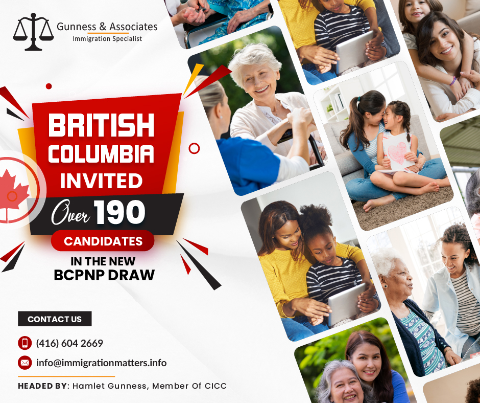 On May 30, 2023, the Government of British Columbia issued new invitations under the BC PNP draws and invited qualified Skills and Immigration candidates. In the general draw, the province invited 151 candidates. The minimum score for candidates invited to this draw was 85-107 points. The province issued 26 ITAs to candidates under the childcare-targeted draw for early childhood educators (NOC 42202). In the Healthcare-targeted draw, BC invited 14 candidates who scored 60 points. In addition, the province invited fewer than five candidates working in other priority occupations. In total, British Columbia issued up to 196 ITAs in this draw. This year, British Columbia has already invited 4,593 candidates.Recent BC PNP Draws: 145 SKILLED CANDIDATES INVITED IN THE RECENT BC PNP DRAW MAYBC INVITED OVER 200 SKILLED CANDIDATES UNDER THE BC PNP RECENT DRAWBRITISH COLUMBIA INVITED OVER 150 CANDIDATES UNDER THE BC PNPAbout The BC Provincial Nominee Program (BC PNP)The Immigration Programs Branch of the Government of British Columbia oversees the BC Provincial Nominee Program (BC PNP), an economic immigration program.The province can choose and nominate foreign workers, students, and entrepreneurs through the program in order to promote government initiatives, fill labor market gaps, and boost the province's economy. You and your family can apply to IRCC to become permanent residents of Canada if you are nominated.What is Processing Time For BC PNP?The BC PNP will begin processing your application once it is officially drawn and receive your complete application, which is based on 80% of cases.Skills Immigration3 MonthsPost-nomination requests3 MonthsWe regularly share updated Canadian immigration news, want to keep updated, add the latest immigration news in your feed: https://test.immigrationmatters.info/feed Want to know more details about “BC invited over 190 candidates in the new BC PNP draws” you can contact one of our immigration specialists at Gunness & Associates.Tel: (416) 604-2669 Email: info@test.immigrationmatters.infoGunness & Associates has helped thousands of people successfully immigrate to Canada with their families. Our skilled and experienced immigration experts have the expertise to accurately examine your case and advise you on the best method of proceeding to best serve your needs.For honest and straightforward advice, contact the expertsat Gunness & AssociatesGet a free Assessment Join our newsletter and get up-to-date immigration news Click hereAll rights reserved ©2023 Gunness & Associates