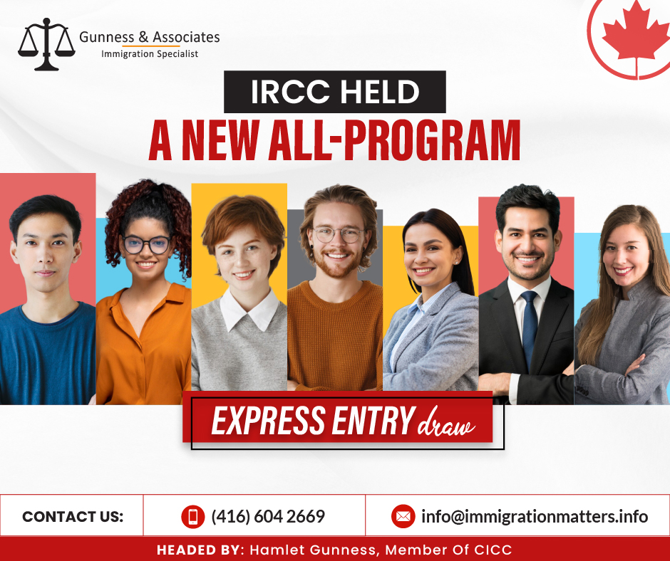 On June 27, 2023, Immigration, Refugees and Citizenship Canada (IRCC) issued 4,300 Invitations to Apply (ITA) to candidates under Express Entry draw 251. In this draw, IRCC continued inviting candidates under all immigration programs. In round #251, the cut-off score was 486 points, the same as in the previous all-program draw. The tie-breaking rule for this round was June 21, 2023, at 00:57:04 UTC. As of June 27, 2023, there are 220,003 profiles registered in the Express Entry pool, 2,163 fewer than in the previous update.Overview of the Latest Express Entry Draw 251The IRCC issued new ITAs in this latest Express entry draw #251 to applicants who received a CRS (Comprehensive Ranking System) score of 486 points or above across all categories. In this particular draw, there is exactly the same number of ITAs, however, the CRS score fell slightly by two points, from 488 to 486. In the first half of this year, the IRCC sent out more than 50,000 invitations, which provides hope for those seeking permanent residency in Canada. In 2023, Canada issued 59,048 ITAs through fifteen Express Entry draws.DateEE draw CategoryNo of ITAsCRSTie-breaking roleJune 27, 2023All Programs4300486June 21, 2023, at 00:57:04 UTCThis round of invites was open to applicants from all programs, including the Federal Skilled Worker Programme (FSWP), Federal Skilled Trades Programme (FSTP), Canadian Experience Class (CEC), and Provincial Nominee Programme (PNP).Express Entry Category Base SelectionCandidates who are eligible for a certain category assigned by the Minister to accomplish a specific economic seek are invited in category-based rounds of invites. Candidates are asked to submit an application for permanent residency based on criteria like:communication skills in a specific official language.
a specific Training, Education, Experience, work experience and
Responsibilities (TEER) category of the National Occupational Classification (NOC)
EducationTop candidates who can assist in achieving these particular economic goals are invited to category-based rounds, which complement general and program-specific rounds.Click here if you want to know more details about Express Entry Category Base selectionAlso Read:IRCC ISSUED 4,800 ITAS IN THE RECENT ALL-PROGRAM EXPRESS ENTRY DRAWIN THE LATEST PNP-TARGETED EXPRESS ENTRY DRAW CRS DROPS 57 POINTSJoin our RSS Feed Want to know more details about “IRCC held a new all-program Express Entry draw 251” you can contact one of our immigration specialists at Gunness & Associates.Tel: (416) 604-2669 Email: info@test.immigrationmatters.infoGunness & Associates has helped thousands of people successfully immigrate to Canada with their families. Our skilled and experienced immigration experts have the expertise to accurately examine your case and advise you on the best method of proceeding to best serve your needs.For honest and straightforward advice, contact the expertsat Gunness & AssociatesGet a free Assessment Join our newsletter and get up-to-date immigration news Click hereAll rights reserved ©2023 Gunness & Associates