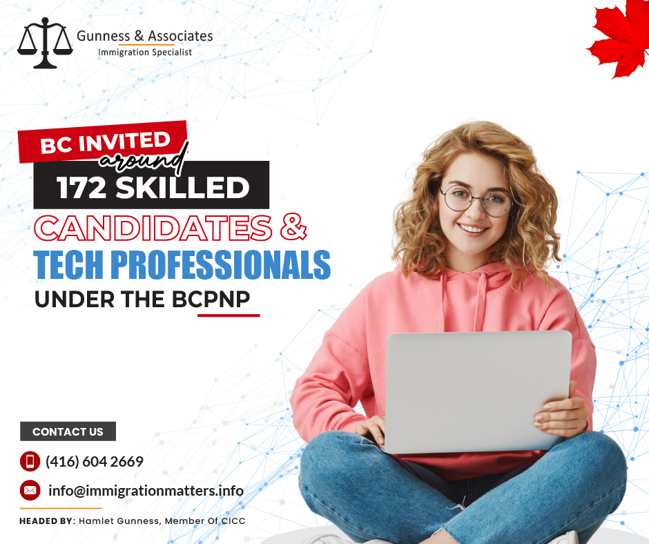 On July 18, 2023, British Columbia held the third BC PNP draw of July and issued new invitations in the Skilled Worker – International Graduate categories of the British Columbia Provincial Nominee Program (BC PNP). In the Tech-targeted draw, BC issued 112 invitations with a minimum score of 88 points. In the Childcare-targeted draw for early childhood educators (NOC 42202), the province invited 39 candidates who scored 60 points. In the Healthcare-targeted draw, the province issued 16 invitations. Additionally, fewer than five invitations have been issued for other priority occupations (NOCs 31103, 32104). The province invited up to 172 candidates with a score of 60-90 points. Including this draw, in 2023, British Columbia has already issued 5,826 invitations.Overview of the BC PNP draw of July  This is the third BC PNP draw of July 2023 conducted by British Columbia, The previous invitation round took place on July 11, 2023. Complete details are overview in the table below:DateInvitationsStreamScoreDescriptionJuly 18, 2023112Skilled Worker, International Graduate (includes EEBC option)88Targeted draw: Tech3960Targeted draw: Childcare: Early childhood educators and assistants (NOC 42202)1660Targeted draw: Healthcare<5>60Targeted draw: Other priority occupations (NOCs 31103, 32104)BC PNP Draws 2023BC PNP’s Skills Immigration Stream British Columbia Provincial Nominee Program (BC PNP), a Provincial Nominee Program (PNP) run by the province of British Columbia, contains a number of immigration streams referred to as British Columbia Skills Immigration. Workers and foreign graduates who have the skills, education, and/or experience necessary to effectively contribute to the BC economy may be nominated for permanent residence in Canada through the BC Skills Immigration programs.The BC Skills Immigration program offers the following streams:BC Skilled Worker
BC Healthcare Professional
BC International Graduate
BC International Post-Graduate
BC Entry Level and Semi-Skilled WorkerJoin our RSS Feed Want to know more details about “BC invited around 172 candidates under the BC PNP draw of July ” you can contact one of our immigration specialists at  Gunness & Associates.Tel: (416) 604-2669 Email: info@test.immigrationmatters.infoGunness & Associates has helped thousands of people successfully immigrate to Canada with their families. Our skilled and experienced immigration experts have the expertise to accurately examine your case and advise you on the best method of proceeding to best serve your needs.For honest and straightforward advice, contact the expertsat Gunness & AssociatesGet a free Assessment Join our newsletter and get up-to-date immigration news Click hereAll rights reserved ©2023 Gunness & Associates