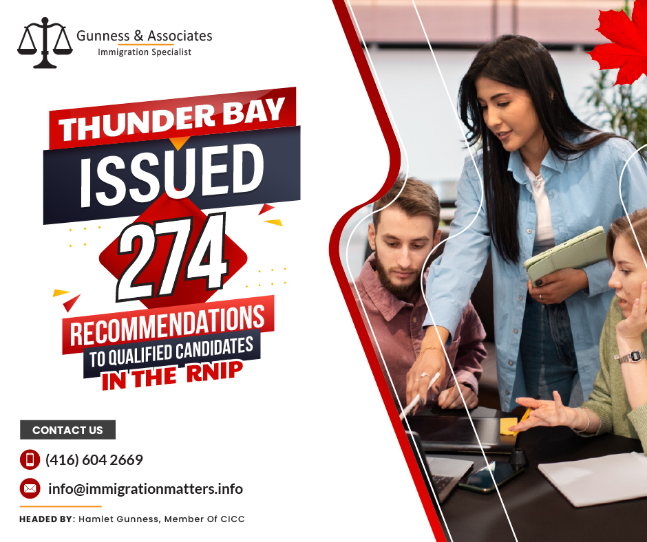 On May 9, 2023, Thunder Bay ON, issued new community recommendations in the Rural and Northern Immigration Pilot (RNIP). The city approved the applications of 274 candidates whose evaluations scored as low as 49%. Last year, the community recommended a total of 377 candidates. The Thunder Bay CEDC will prioritize applicants for the recommendation who are most likely to settle and contribute to the local economy. Candidates who received a community recommendation can submit their applications for permanent residence in Canada to Immigration Canada (IRCC). In 2023, the city recommended 504 applications.Thunder Bay ON Community Economic Development CommissionThe Thunder Bay Community Economic Development Commission is the city's primary economic development organization and a local growth champion. CEDC promotes Thunder Bay as the best small city in Canada to live, work, do business, and visit by using local knowledge and skills.CEDC is led by an independent board and is driven by community needs. Its business development staff and industry specialists operate rapidly to capitalize on new opportunities to attract visitors, new talent, jobs, business development, and investment to Thunder Bay.Rural and Northern Immigration Pilot boosted the local economy of Thunder BaySudbury considered 54 new applications under the RNIPWhat is a Rural and Northern Immigration Pilot (RNIP)?The Rural and Northern Immigration Pilot is an initiative driven by the local communities. By offering a path to permanent residency for highly talented foreign workers who wish to live and work in one of the participating communities, it aims to expand the benefits of economic immigration to smaller communities.Additionally, each community will have its ownAdditional criteria for being eligible
process for applying for jobs,
community recommendations application process
Participating communities in RNIP are:
North Bay, ON
Sudbury, ON
Timmins, ON
Sault Ste. Marie, ON
Thunder Bay, ON
Brandon, MB
Altona/Rhineland, MB
Moose Jaw, SK
Claresholm, AB
Vernon, BC
West Kootenay (Trail, Castlegar, Rossland, Nelson), BCJoin our RSS Feed Want to know more details about “Over 32,000 new tech workers came to Canada” you can contact one of our immigration specialists at Gunness & Associates.Tel: (416) 604-2669 Email: info@test.immigrationmatters.infoGunness & Associates has helped thousands of people successfully immigrate to Canada with their families. Our skilled and experienced immigration experts have the expertise to accurately examine your case and advise you on the best method of proceeding to best serve your needs.For honest and straightforward advice, contact the expertsat Gunness & AssociatesGet a free Assessment Join our newsletter and get up-to-date immigration news Click hereAll rights reserved ©2023 Gunness & Associates