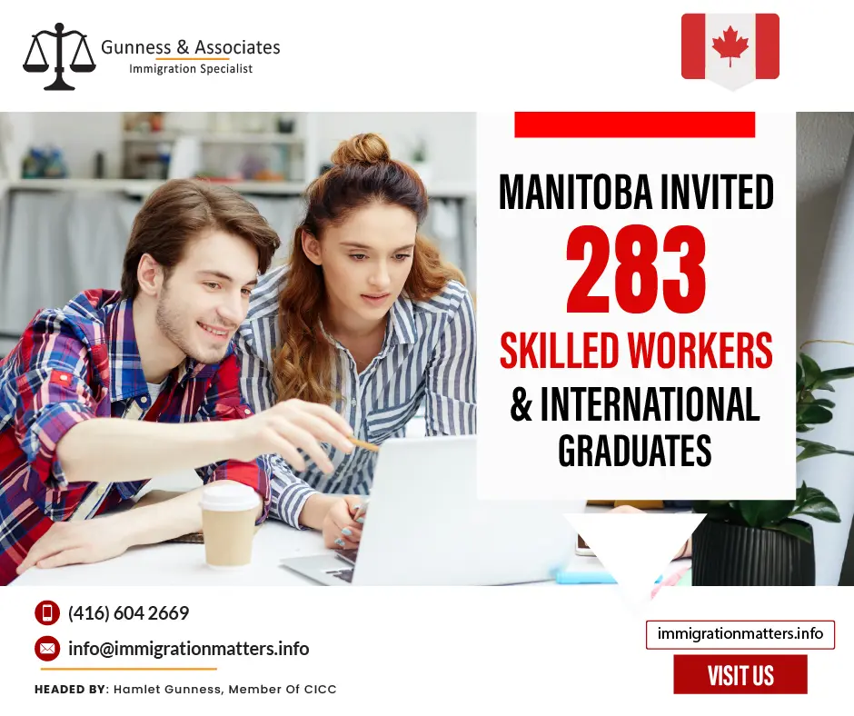 On December 14, 2023, Manitoba held a new invitation round in the Manitoba Provincial Nominee Program (MPNP). In EOI Draw 203, the MPNP invited 160 applicants under the Completed post-secondary study in Manitoba selection with a minimum score of 774. In the Skilled Workers Overseas stream, MPNP issued 61 LAAs to candidates invited under the Strategic Recruitment Initiative. The lowest score in the SWO category was 714 points, 6 points fewer than in the previous draw. In addition, 62 invitations were issued in the International Education Stream. In this round, Manitoba has issued LAAs to 283 candidates, including 20 express-entry candidates. In 2023, MPNP invited 14,850 candidates, and 3,874 of them received invitations in the Express Entry.Expression of Interest (EOI)The Expression of Interest (EOI) ranking system applies to the Skilled Worker and International Education Stream pathways. The Business Investor Stream pathways each have their own process for submitting an EOI. Submitting an EOI is the first step toward obtaining permanent residency in Manitoba through the Manitoba Provincial Nominee Program (MPNP).Skilled Workers Stream The Skilled Worker Stream is locally driven and based on Manitoba employers' needs. We choose internationally trained and experienced workers with the skills required in the local labor market and nominate them for Canadian permanent residence in order for them to settle and work in Manitoba. These two pathways work in the Manitoba Skilled workers stream:Skilled Worker in Manitoba (SWM) and
Skilled Worker Overseas (SWO) Join our RSS Feed If you want to know more details about “Manitoba invited 283 skilled workers and international graduates to EOI Draw 203" you can contact one of our immigration specialists at Gunness & Associates.Tel: (416) 604-2669 Email: info@test.immigrationmatters.infoGunness & Associates has helped thousands of people successfully immigrate to Canada with their families. Our skilled and experienced immigration experts have the expertise to accurately examine your case and advise you on the best method of proceeding to serve your needs.For honest and straightforward advice, contact the expertsat Gunness & AssociatesGet a free Assessment Join our newsletter and get up-to-date immigration news Click hereAll rights reserved ©2023 Gunness & Associates