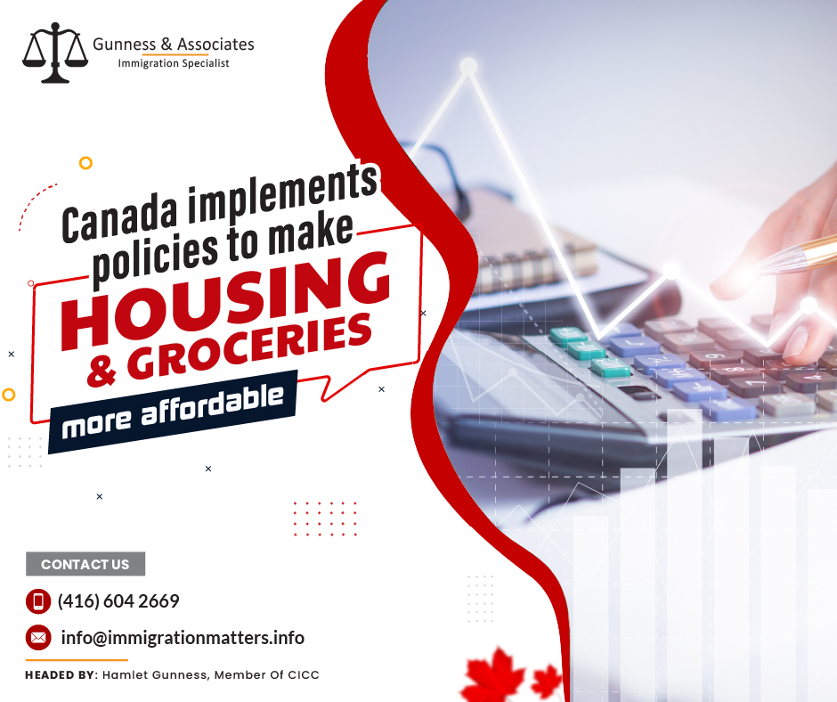 Canada implements policies to make housing and groceries more affordable. A recent Leger poll revealed that 83% of 1522 newcomers in Canada are struggling with the rising cost of living. Similarly, Statistics Canada found that over a third of newcomers spend more than a third of their pre-tax income on rent. To address this, the federal government announced new affordability measures. First, the Deputy Prime Minister announced a $99 million national increase to the Canada Housing Benefit, which helps to make rent more affordable by sending rent support payments directly to Canadians. This increase brings the federal government's contribution to the Canada Housing Benefit to $325 million in 2023-24, which will go directly to low-income renters via provincial and territorial rent support programs. By 2027-28, the Canada Housing Benefit will have contributed to making rent more affordable for over 300,000 low-income households.Other measures include the $4 billion Housing Accelerator Fund to boost housing production, the Canadian Mortgage Charter for mortgage relief, and the Tax-Free Home Savings Account, allowing first-time buyers to save CAD 40,000 tax-free for a downpayment. To help make groceries and other essentials more affordable, the Honourable François-Philippe Champagne, Minister of Innovation, Science, and Industry, has tripled federal funding for Canada's Contributions Program for Non-profit Consumer and Voluntary Organizations to $5 million annually. Minister Champagne announced new projects in collaboration with consumer advocacy groups to investigate and expose price inflation and harmful business practices, such as shrinkflation and skimpflation in the grocery industry, as well as other forms of corporate greed that have put Canadians' prices for everyday goods.Join our RSS Feed If you want to know more details about “Canada implements policies to make housing and groceries more affordable" you can contact one of our immigration specialists at Gunness & Associates.Tel: (416) 604-2669 Email: info@test.immigrationmatters.infoGunness & Associates has helped thousands of people successfully immigrate to Canada with their families. Our skilled and experienced immigration experts have the expertise to accurately examine your case and advise you on the best method of proceeding to serve your needs.For honest and straightforward advice, contact the expertsat Gunness & AssociatesGet a free Assessment Join our newsletter and get up-to-date immigration news Click hereAll rights reserved ©2023 Gunness & Associates